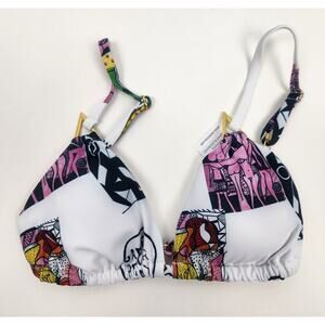 Swiminista x James Peter Sexy Triangle Bikini Top Art Toss Pink White Small NWT